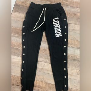PINK by Victoria’s Secret Black Button Down Joggers  with LONDON Logo Size S